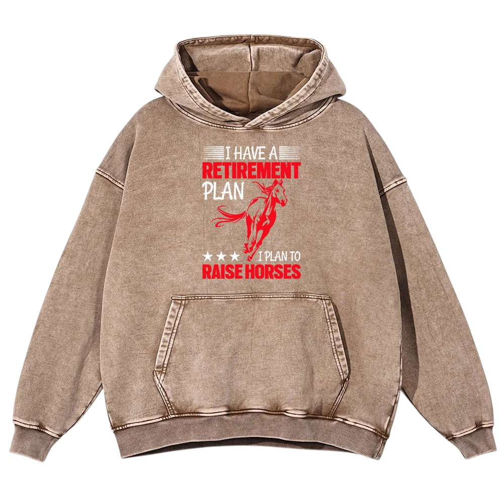 I Have A Retirement Plan I Plan To Raise Horses Vintage Gift Love Horse Washed Pullover Hoodie