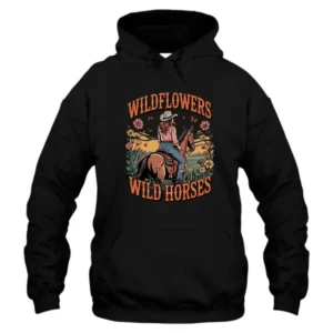 Wild Flowers And Wild Horses Colorful Hoodie