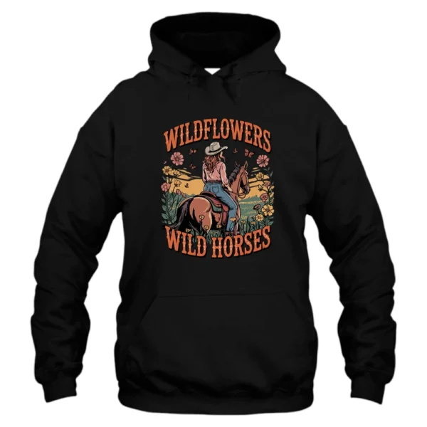 Wild Flowers And Wild Horses Colorful Hoodie