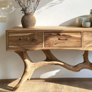 Artisan Console Table with Storage Drawers & Sculptural Base2