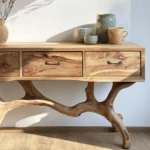 Artisan Console Table with Storage Drawers & Sculptural Base