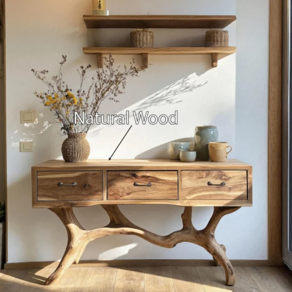 Artisan Console Table with Storage Drawers & Sculptural Base