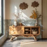 Artisan-Crafted Sculptural Console Table with Drawer & Shelf Storage
