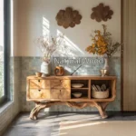 Artisan-Crafted Sculptural Console Table with Drawer & Shelf Storage