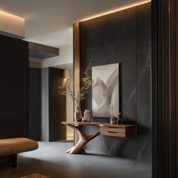 Artisan Sculptural Console Table with Floating Drawer Storage