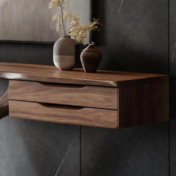 Artisan Sculptural Console Table with Floating Drawer Storage