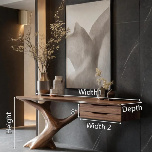Artisan Sculptural Console Table with Floating Drawer Storage