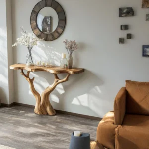 Exclusive Sculptural Console Table with Tree-Trunk Base1