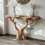 Exclusive Sculptural Console Table with Tree-Trunk Base