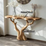 Exclusive Sculptural Console Table with Tree-Trunk Base
