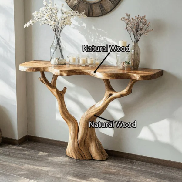 Exclusive Sculptural Console Table with Tree-Trunk Base