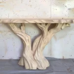 Exclusive Sculptural Console Table with Tree-Trunk Base