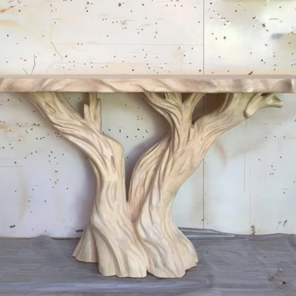 Exclusive Sculptural Console Table with Tree-Trunk Base