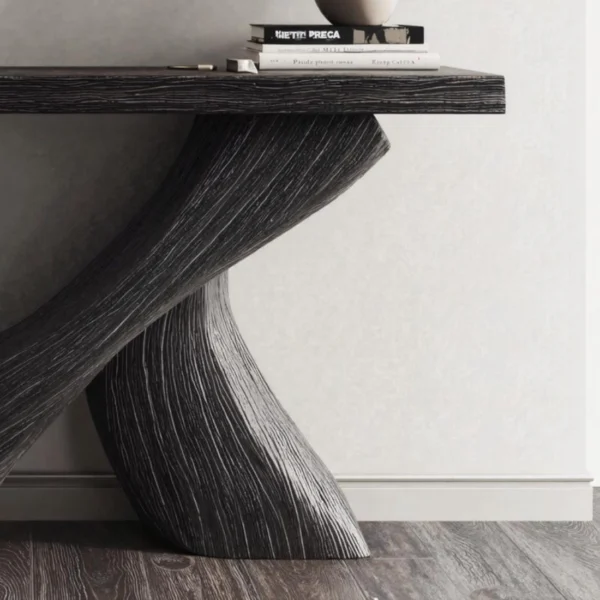 Gallery-Quality Sculptural Console Table in Solid Monkey Pod Wood