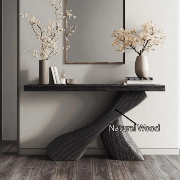 Gallery-Quality Sculptural Console Table in Solid Monkey Pod Wood