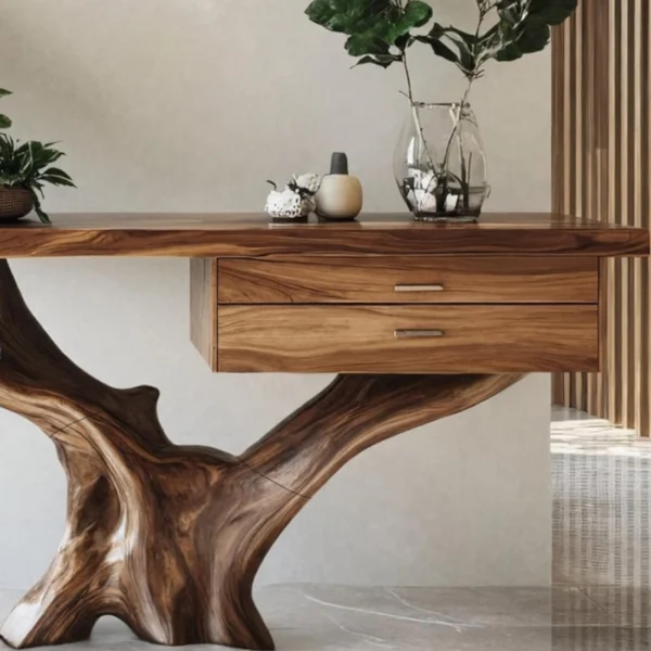 Handcrafted Console Table with Organic Form & Storage - Rooted Design