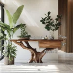 Handcrafted Console Table with Organic Form & Storage - Rooted Design