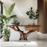 Handcrafted Console Table with Organic Form & Storage - Rooted Design