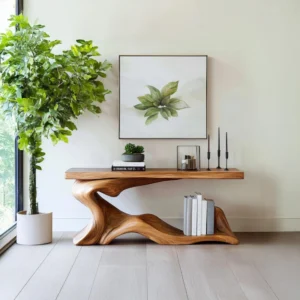 Handcrafted Natural Wood Console Table - Freestanding Tree-Trunk Base Vanity