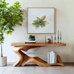 Handcrafted Natural Wood Console Table – Freestanding Tree-Trunk Base Vanity2