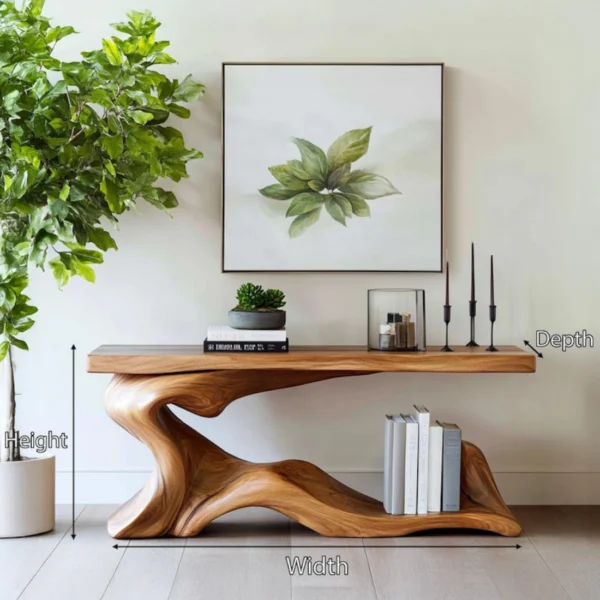Handcrafted Natural Wood Console Table - Freestanding Tree-Trunk Base Vanity