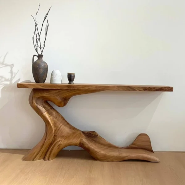 Handcrafted Natural Wood Console Table - Freestanding Tree-Trunk Base Vanity
