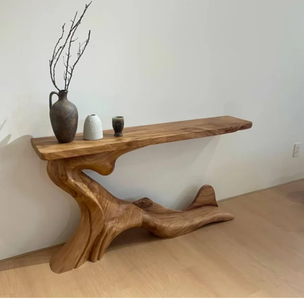 Handcrafted Natural Wood Console Table - Freestanding Tree-Trunk Base Vanity