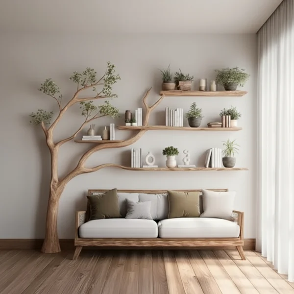 Handcrafted Rustic Tree Bookshelf - Art Handmade Furniture Vintage Office Decor