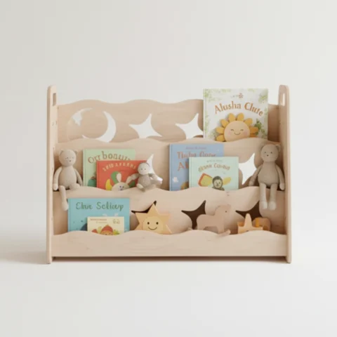 Handcrafted Wooden Bookshelf Star Design for Independent Learners