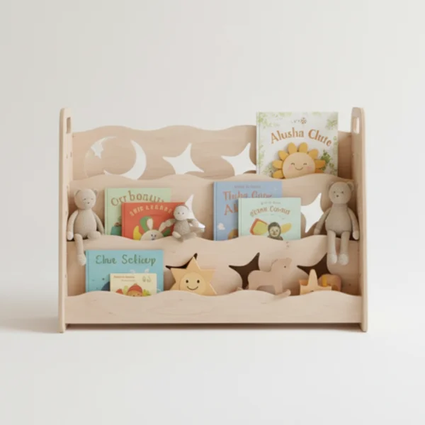 Handcrafted Wooden Bookshelf Star Design for Independent Learners