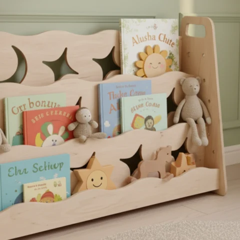 Handcrafted Wooden Bookshelf Star Design for Independent Learners2