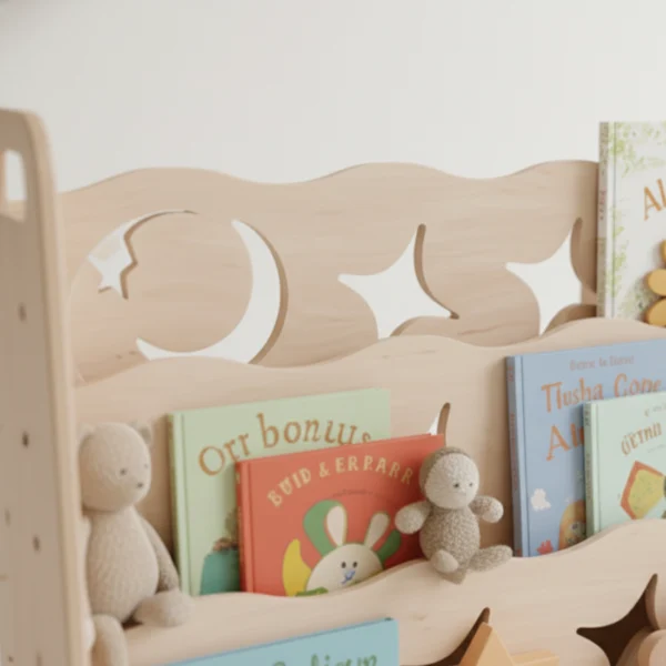 Handcrafted Wooden Bookshelf Star Design for Independent Learners