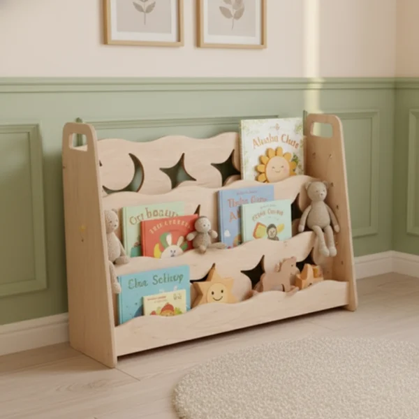 Handcrafted Wooden Bookshelf Star Design for Independent Learners