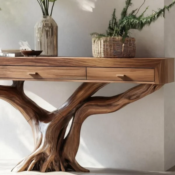 Live Edge Console Table with Drawers - An Organic Masterpiece with Integrated Storage