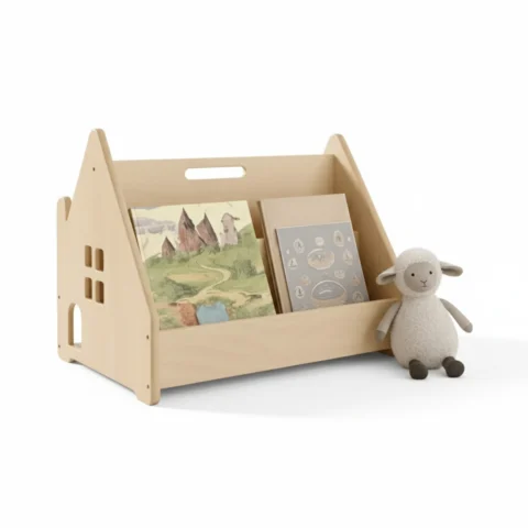 Montessori Mobile Bookshelf with House Design