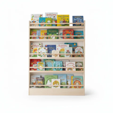 Slim Solid Pine Montessori Wall Bookshelf - Maximize Play Space