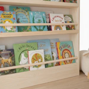 Slim Solid Pine Montessori Wall Bookshelf2