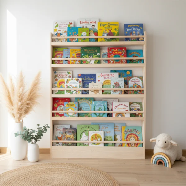 Slim Solid Pine Montessori Wall Bookshelf - Maximize Play Space