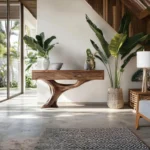 Solid Wood Console Table - Hand-Carved Organic Artistry