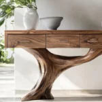 Solid Wood Console Table - Hand-Carved Organic Artistry