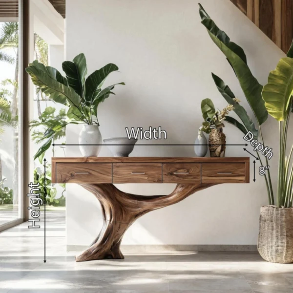 Solid Wood Console Table - Hand-Carved Organic Artistry