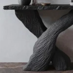 The Volcanic Abyss Console Table - A Sculptural Statement in Textured Wood