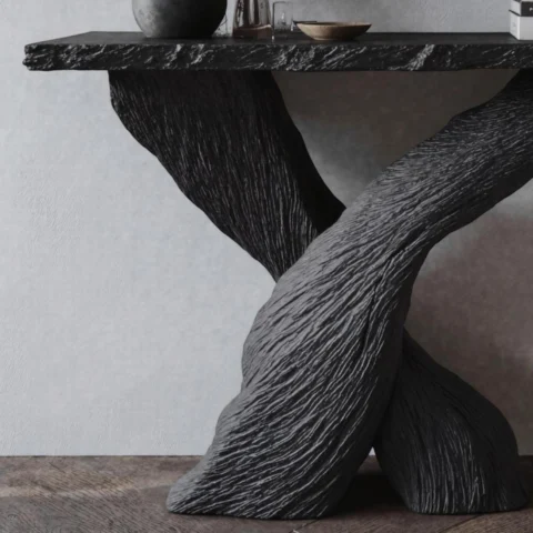 The Volcanic Abyss Console Table – A Sculptural Statement in Textured Wood2