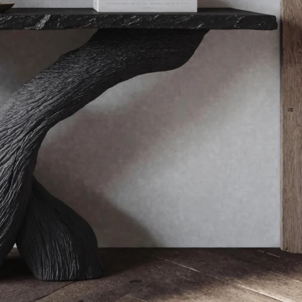 The Volcanic Abyss Console Table - A Sculptural Statement in Textured Wood