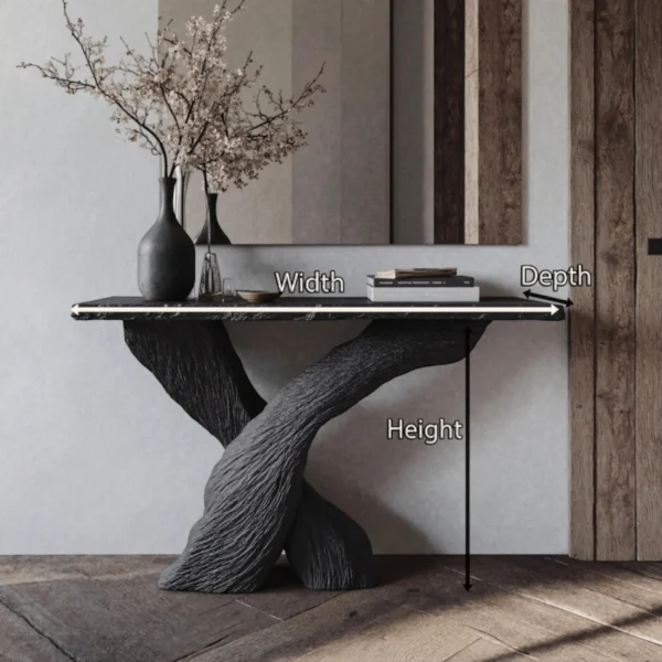 The Volcanic Abyss Console Table - A Sculptural Statement in Textured Wood