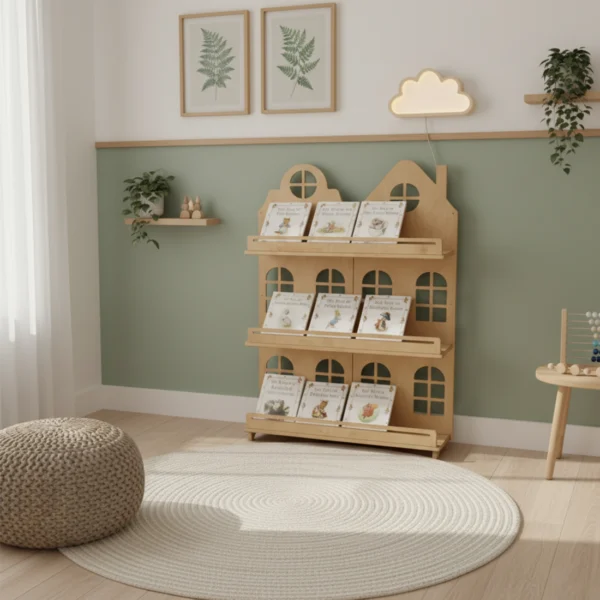 Whimsical House-Shaped Montessori Bookshelf - Spark Independence
