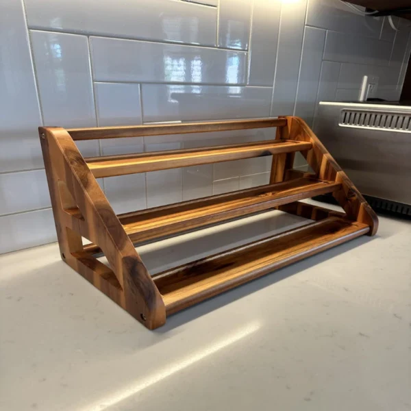 The Acacia Grand 3-Tier Spice Gallery – Handcrafted Solid Wood Countertop Organizer