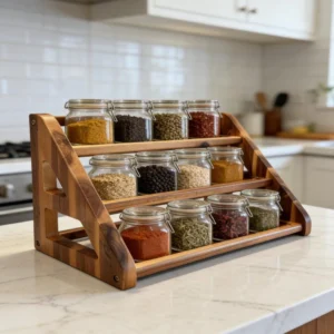 The Acacia Grand 3-Tier Spice Gallery – Handcrafted Solid Wood Countertop Organizer