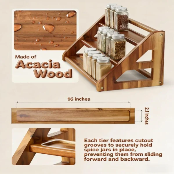 The Acacia Grand 3-Tier Spice Gallery – Handcrafted Solid Wood Countertop Organizer