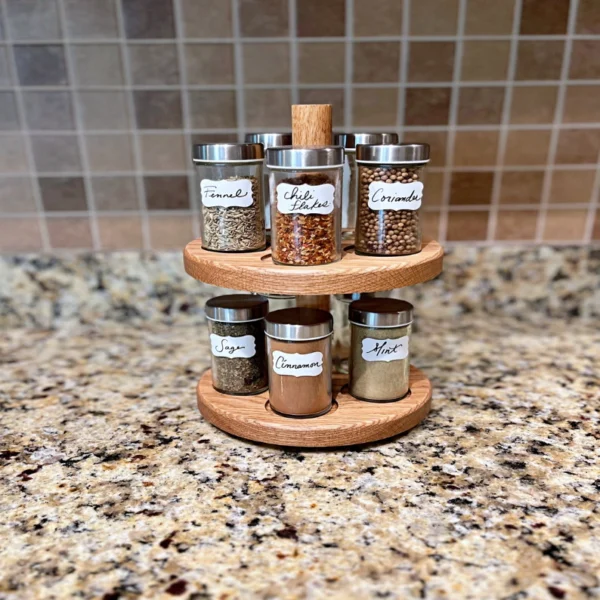 The Artisan Rotating Spice Tower – Handcrafted Solid Wood Carousel